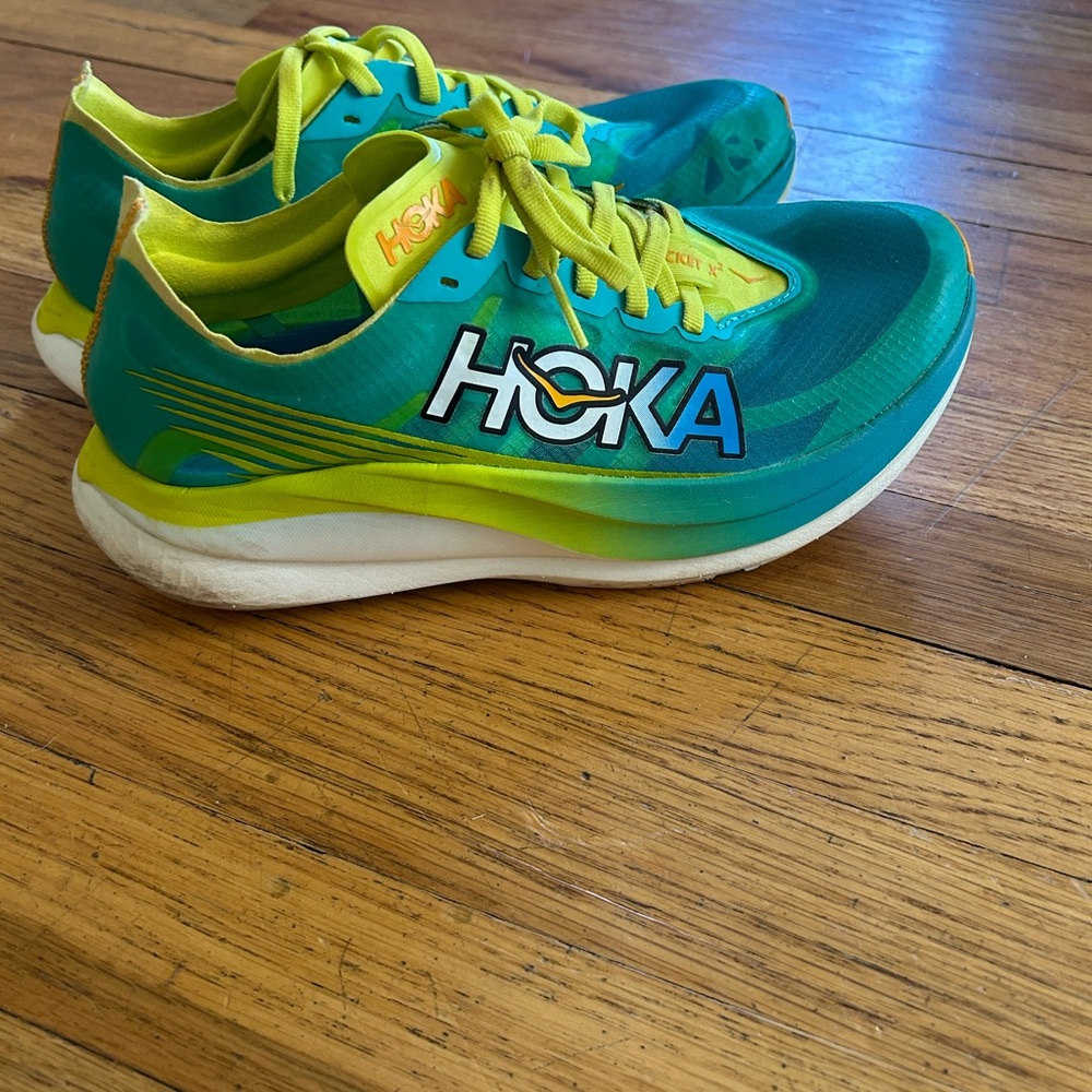 Hoka Teal and Lime Running Shoes